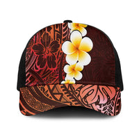 Red Polynesia Mesh Trucker Cap Plumeria Tropical Leaves With Galaxy Polynesian Art - Polynesian Pride