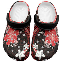 Red Polynesian Pattern With Tropical Flowers Clogs Shoes - Polynesian Pride