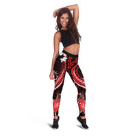 Red Polynesian Pattern With Tropical Flowers Leggings - Polynesian Pride