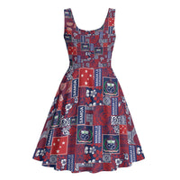 Red Samoa Manuia Le Kerisimasi Midi Dress Pacific Patchwork Xmas Vibes - Polynesian Pride