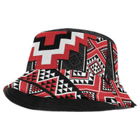 Red Taniko Aotearoa Bucket Hat Niho Taniwha Mix Poutama LT14 One Size Red - Polynesian Pride