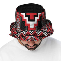 Red Taniko Aotearoa Bucket Hat Niho Taniwha Mix Poutama LT14 - Polynesian Pride