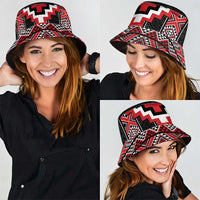 Red Taniko Aotearoa Bucket Hat Niho Taniwha Mix Poutama LT14 - Polynesian Pride
