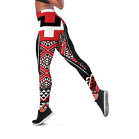 Red Taniko Aotearoa Leggings Niho Taniwha Mix Poutama LT14 Red - Polynesian Pride