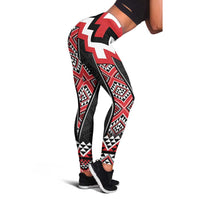 Red Taniko Aotearoa Leggings Niho Taniwha Mix Poutama LT14 - Polynesian Pride