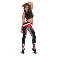 Red Taniko Aotearoa Leggings Niho Taniwha Mix Poutama LT14 - Polynesian Pride