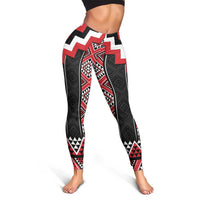 Red Taniko Aotearoa Leggings Niho Taniwha Mix Poutama LT14 - Polynesian Pride