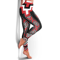 Red Taniko Aotearoa Leggings Niho Taniwha Mix Poutama LT14 - Polynesian Pride