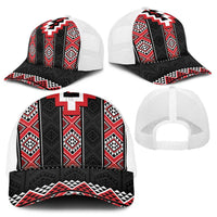 Red Taniko Aotearoa Mesh Trucker Cap Niho Taniwha Mix Poutama - Polynesian Pride