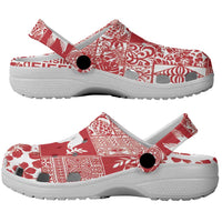 Red Tonga Kilisimasi Fiefia Clogs Shoes Pacific Patchwork Xmas Vibes - Polynesian Pride