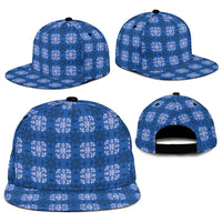 Royal Blue Hawaiian Quilt Snapback Cap Hawaii Pineapple Monstera Palaka Motifs - Polynesian Pride