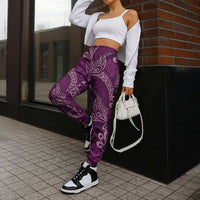 Royal Purple Monstera Jogger Pants Polynesian Tribal Pattern LT01 - Polynesian Pride