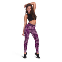 Royal Purple Monstera Leggings Polynesian Tribal Pattern LT01 - Polynesian Pride