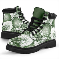 Sage Green Aloha Hawaii All Season Boots Monstera Hibiscus Plumeria Seamless Vibes LT14 - Polynesian Pride