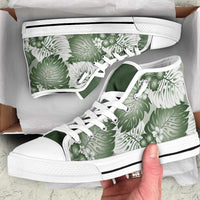 Sage Green Aloha Hawaii High Top Shoes Monstera Hibiscus Plumeria Seamless Vibes LT14 Sage Green - Polynesian Pride