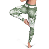 Sage Green Aloha Hawaii Leggings Monstera Hibiscus Plumeria Seamless Vibes - Polynesian Pride