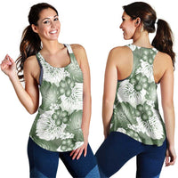 Sage Green Aloha Hawaii Women Racerback Tank Monstera Hibiscus Plumeria Seamless Vibes - Polynesian Pride