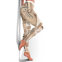 Samoa Siapo Elegant Leggings Hibiscus Beige Motifs - Polynesian Pride