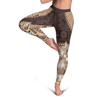 Samoa Siapo Elegant Leggings Hibiscus Chocolate Brown Motifs - Polynesian Pride