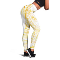 Samoa Siapo Mamanu Leggings Plumeria Fancy Gold Motifs LT7 - Polynesian Pride