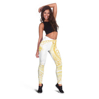 Samoa Siapo Mamanu Leggings Plumeria Fancy Gold Motifs LT7 - Polynesian Pride