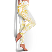 Samoa Siapo Mamanu Leggings Plumeria Fancy Gold Motifs LT7 - Polynesian Pride
