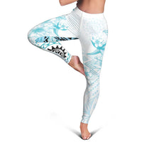 Samoa Siapo Pattern With Teal Hibiscus Leggings - Polynesian Pride