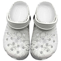 Samoa Siapo Pattern With White Hibiscus Clogs Shoes - Polynesian Pride