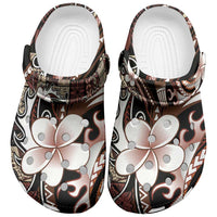 Samoa Siapo Tribal Pattern Clogs Shoes Brown Polynesian Plumeria Tapa Motif