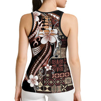 Samoa Siapo Tribal Pattern Hollow Tank Top Brown Polynesian Plumeria Tapa Motif