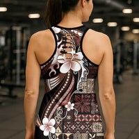 Samoa Siapo Tribal Pattern Hollow Tank Top Brown Polynesian Plumeria Tapa Motif