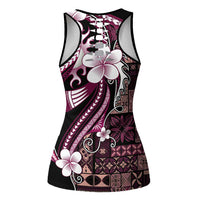 Samoa Siapo Tribal Pattern Hollow Tank Top Violet Polynesian Plumeria Tapa Motif