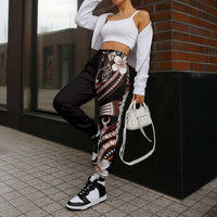 Samoa Siapo Tribal Pattern Jogger Pants Brown Polynesian Plumeria Tapa Motif