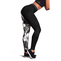 Samoa Siapo Tribal Pattern Leggings Black Polynesian Plumeria Tapa Motif