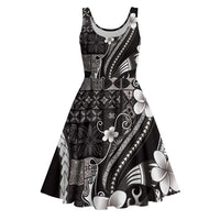 Samoa Siapo Tribal Pattern Midi Dress Black Polynesian Plumeria Tapa Motif LT9 Black - Polynesian Pride