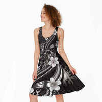Samoa Siapo Tribal Pattern Midi Dress Black Polynesian Plumeria Tapa Motif LT9 - Polynesian Pride