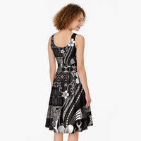 Samoa Siapo Tribal Pattern Midi Dress Black Polynesian Plumeria Tapa Motif LT9 - Polynesian Pride