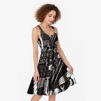 Samoa Siapo Tribal Pattern Midi Dress Black Polynesian Plumeria Tapa Motif LT9 - Polynesian Pride