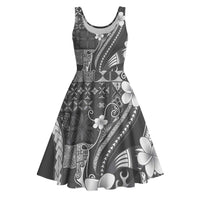 Samoa Siapo Tribal Pattern Midi Dress Light Gray Polynesian Plumeria Tapa Motif LT9 Gray - Polynesian Pride