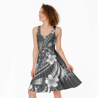 Samoa Siapo Tribal Pattern Midi Dress Light Gray Polynesian Plumeria Tapa Motif LT9 - Polynesian Pride