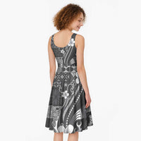 Samoa Siapo Tribal Pattern Midi Dress Light Gray Polynesian Plumeria Tapa Motif LT9 - Polynesian Pride