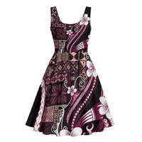 Samoa Siapo Tribal Pattern Midi Dress Violet Polynesian Plumeria Tapa Motif LT9 - Polynesian Pride