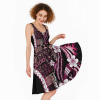 Samoa Siapo Tribal Pattern Midi Dress Violet Polynesian Plumeria Tapa Motif LT9 - Polynesian Pride