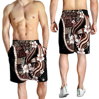 Samoa Siapo Tribal Pattern Shorts for Men Brown Polynesian Plumeria Tapa Motif