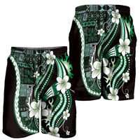 Samoa Siapo Tribal Pattern Shorts for Men Forest Green Polynesian Plumeria Tapa Motif