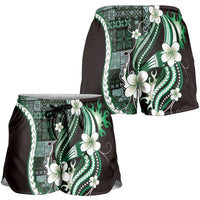 Samoa Siapo Tribal Pattern Shorts for Women Forest Green Polynesian Plumeria Tapa Motif