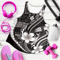 Samoa Siapo Tribal Pattern Women Racerback Tank Black Polynesian Plumeria Tapa Motif
