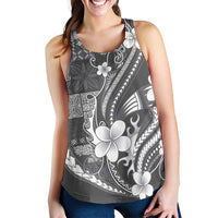 Samoa Siapo Tribal Pattern Women Racerback Tank Light Gray Polynesian Plumeria Tapa Motif