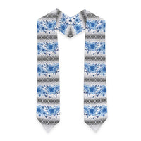 Samoa White Sunday Graduation Stole Samoan Tapa Blue Hibiscus