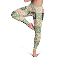 Seamless Pattern Maile and Pikake Lei Leggings Squares Maile Leaf - Polynesian Pride